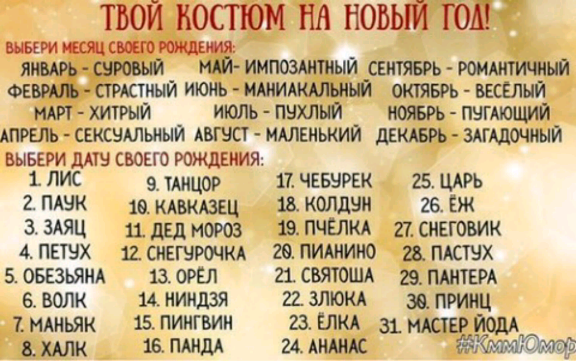 Какой костюм будет на Вас?)))